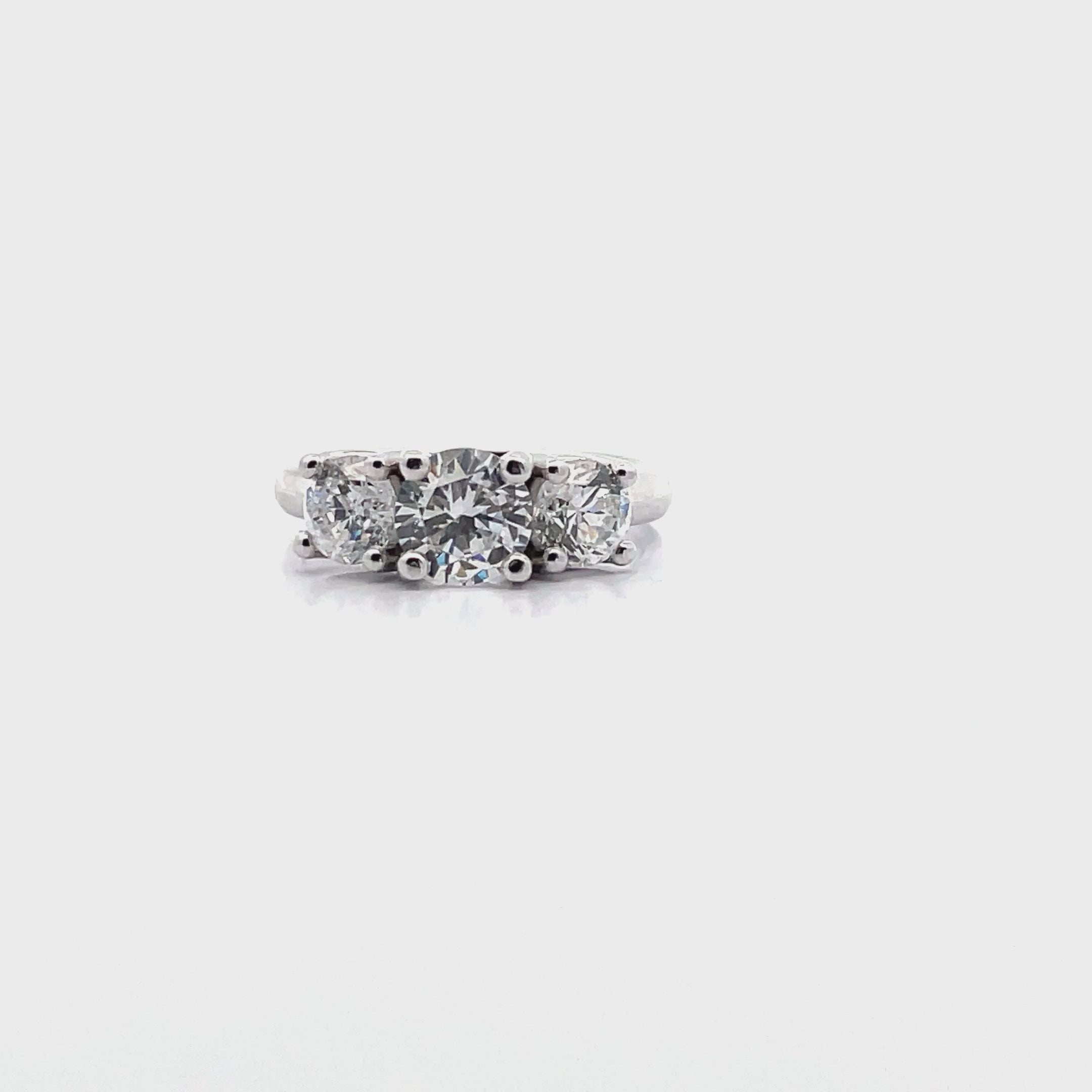 14K White Gold Three Stone Cubic Zirconia Ring
