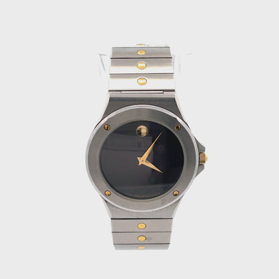 Pre-owned Movado Stainless Steel, 25mm Black Dial with Stainless Steel Band