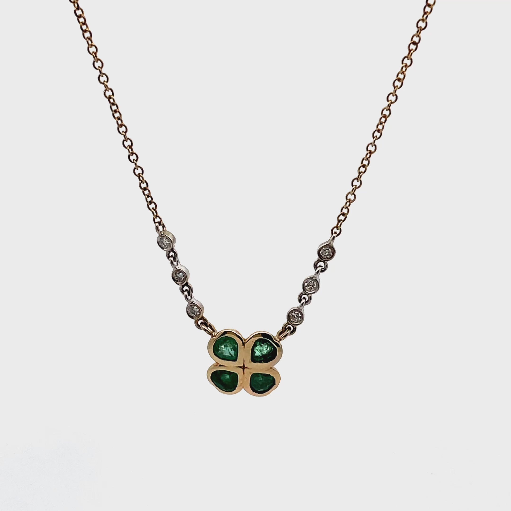 Load video: Meira T N16221/YE 14K Yellow Gold Four Leaf Clover Necklace