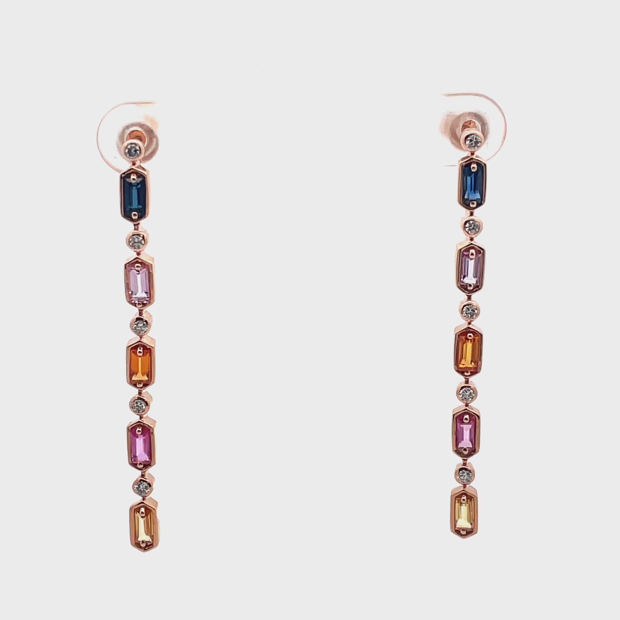 14K Rose Gold with Diamonds and Sapphires Candy Drop Long Earrings