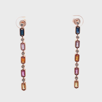 14K Rose Gold with Diamonds and Sapphires Candy Drop Long Earrings