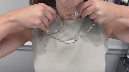 14K Yellow Gold Rounded Paperclip Chain & 1.15 Carat Diamond Bar Necklace