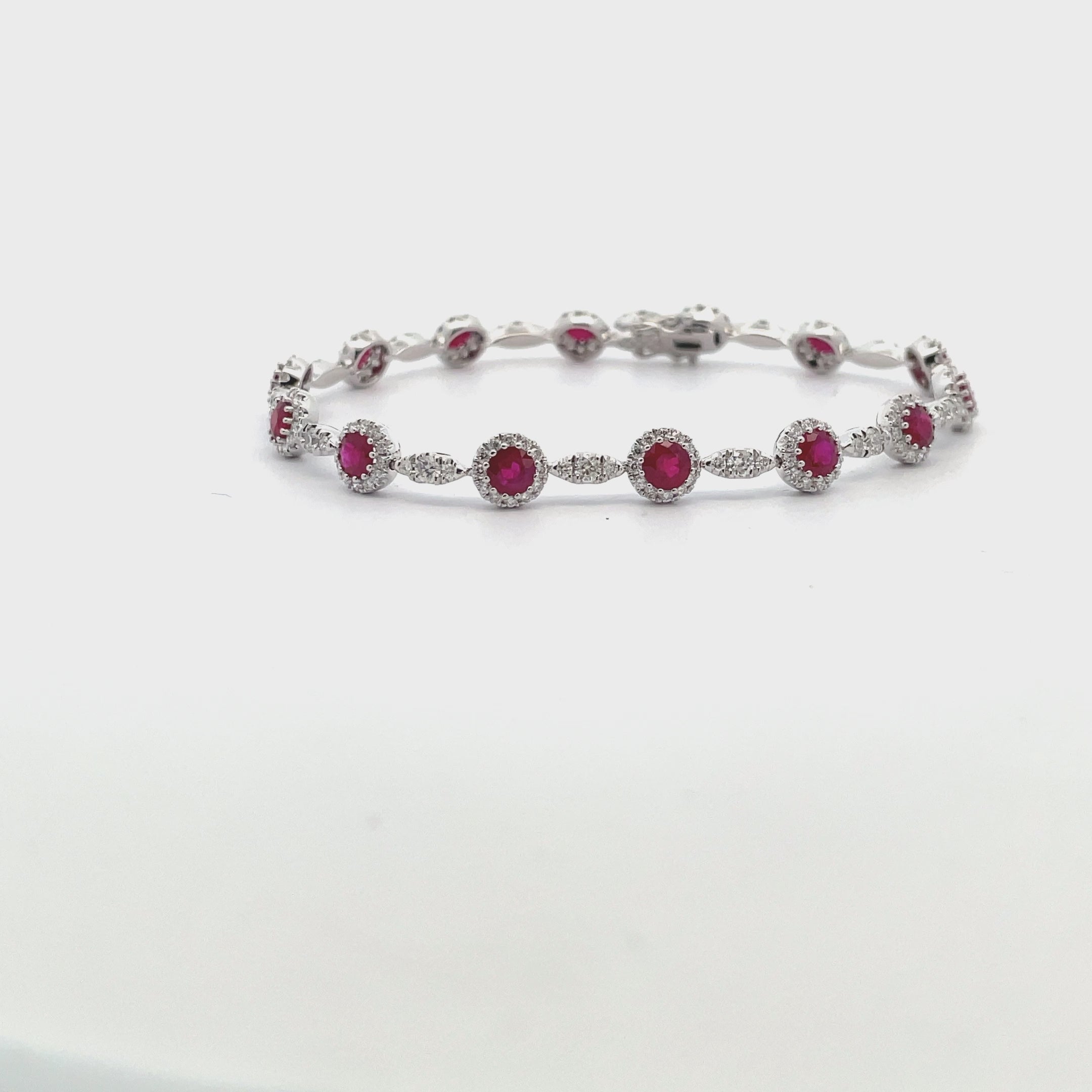 14K White Gold Ruby & Diamond Bracelet