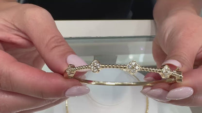 Allison Kaufman 14K Yellow Gold Diamond Four Leaf Quatrefoil Bangle Bracelet