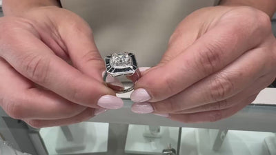 GIA Certified Lab Grown Diamond in 18K White Gold Art Deco Inspired Ring with Sapphires