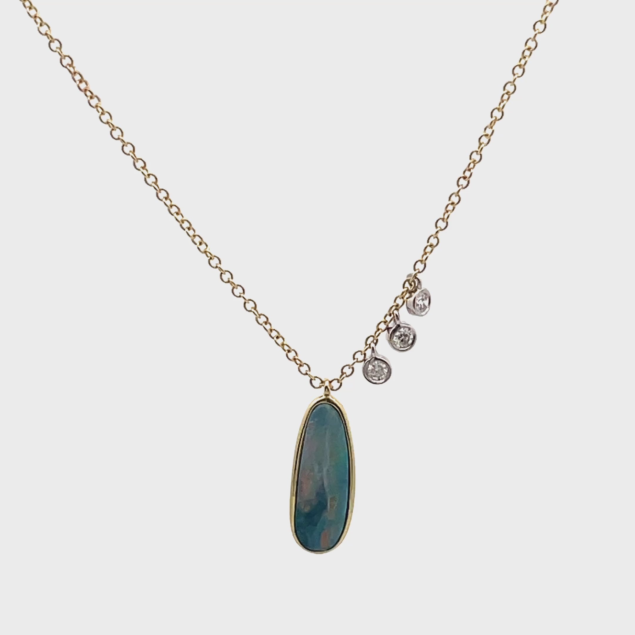 Meira T. 14K Yellow Gold Opal & Diamond Pendant Necklace