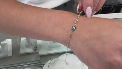 Meira T 1B7499 14K Yellow Gold Paperclip Chain Evil Eye Bracelet