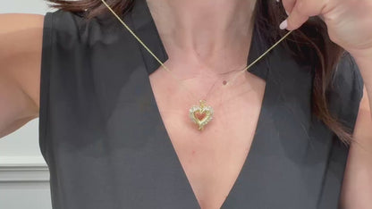 14K Yellow Gold 1.5 Carat Baguette Diamond Heart Pendant Necklace