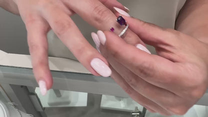 Asymmetric Bypass Style Amethyst & Ruby Ring in 14K White Gold with Diamonds