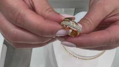 14K Yellow Gold Criss Cross Pave Set Diamond Ring