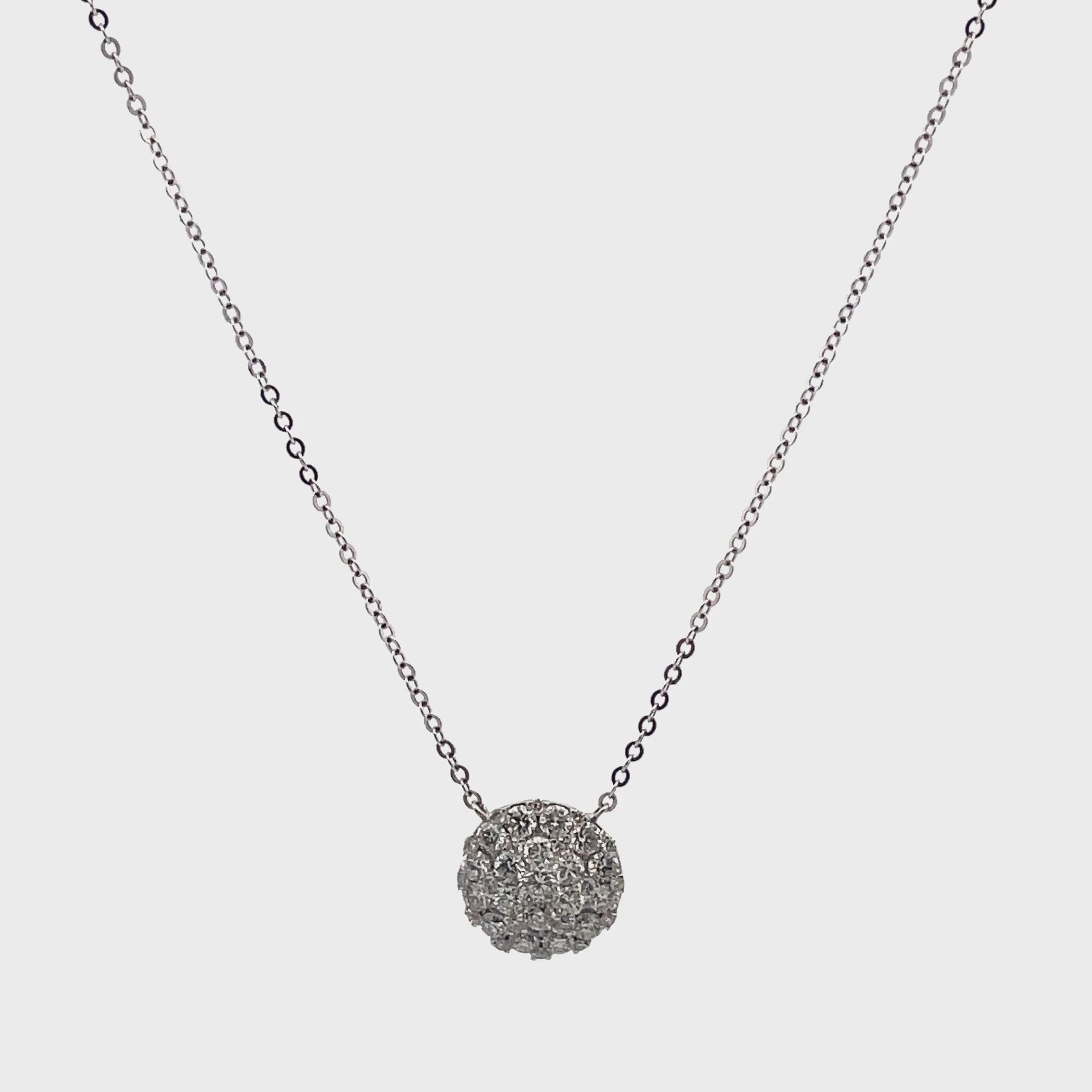 Video laden: 14K White Gold Pave Circle Diamond Necklace with Adjustable Length