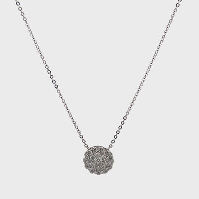 14K White Gold Pave Circle Diamond Necklace with Adjustable Length