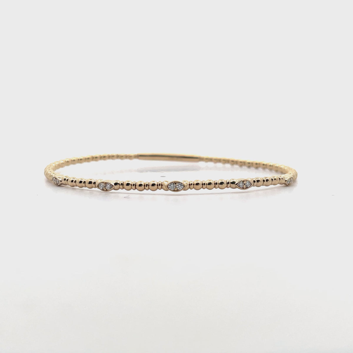 14K Yellow Gold Five Station 0.13 Carat Diamond Flexible Bangle Bracelet