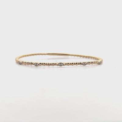 14K Yellow Gold Five Station 0.13 Carat Diamond Flexible Bangle Bracelet
