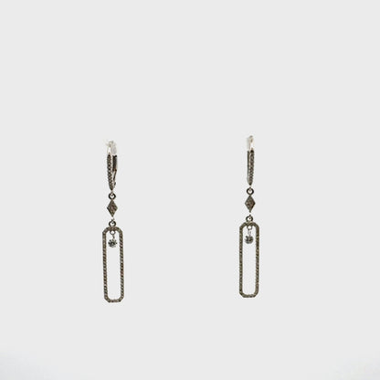14K White Gold Dangle Paperclip Lever Back Earrings with Diamonds