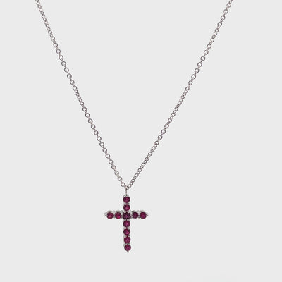 18K White Gold Reversible Rubies & Diamond Cross Pendant Necklace