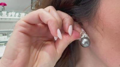 Tahitian South Sea Pearl Earrings with Diamonds in 14K White Gold