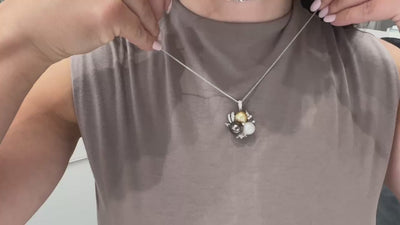 Tri Color Pearl and Diamond Pendant Necklace in 18K White Gold