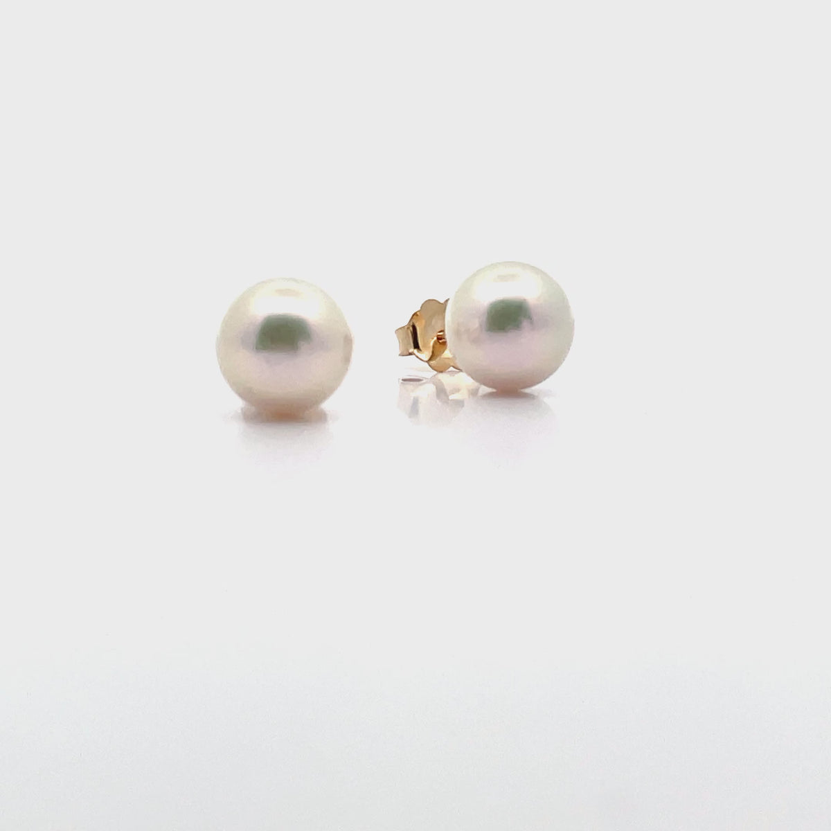 14K Yellow Gold 8.5mm Akoya Pearl Stud Earrings with Pushbacks