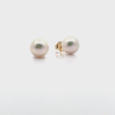 14K Yellow Gold 8.5mm Akoya Pearl Stud Earrings with Pushbacks