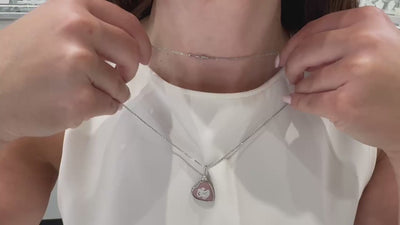 Cupid Vintage Wedgwood Heart Pendant in New 14k White Gold Setting and Necklace, Rosé Pink