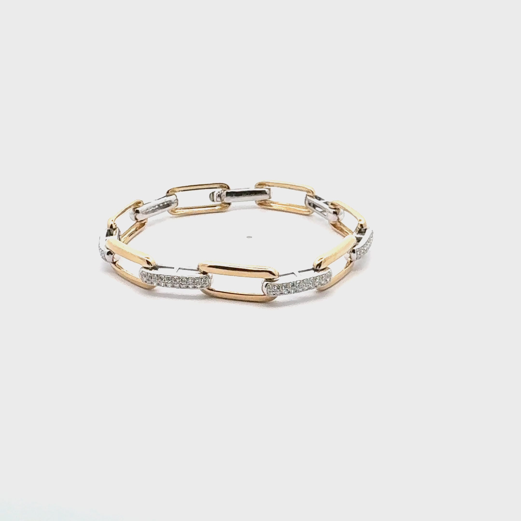 Paperclip Bracelet with Pave Diamonds in 14K Yellow & White Gold & Hidden Clasp