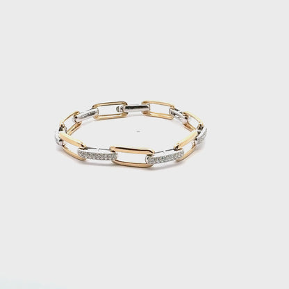 Paperclip Bracelet with Pave Diamonds in 14K Yellow & White Gold & Hidden Clasp