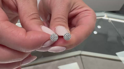 14K White Gold Pave CZ Circle Stud Earrings with Pushbacks