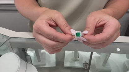 Halo Ring Set in 14K White Gold with 1.19 Carat Emerald and Round Diamonds