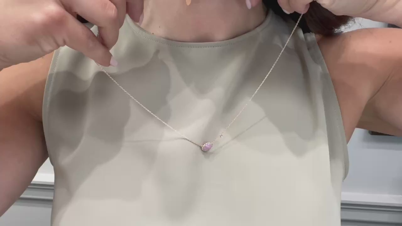 14K Rose Gold Diamond Necklace with One Oval Pink Sapphire