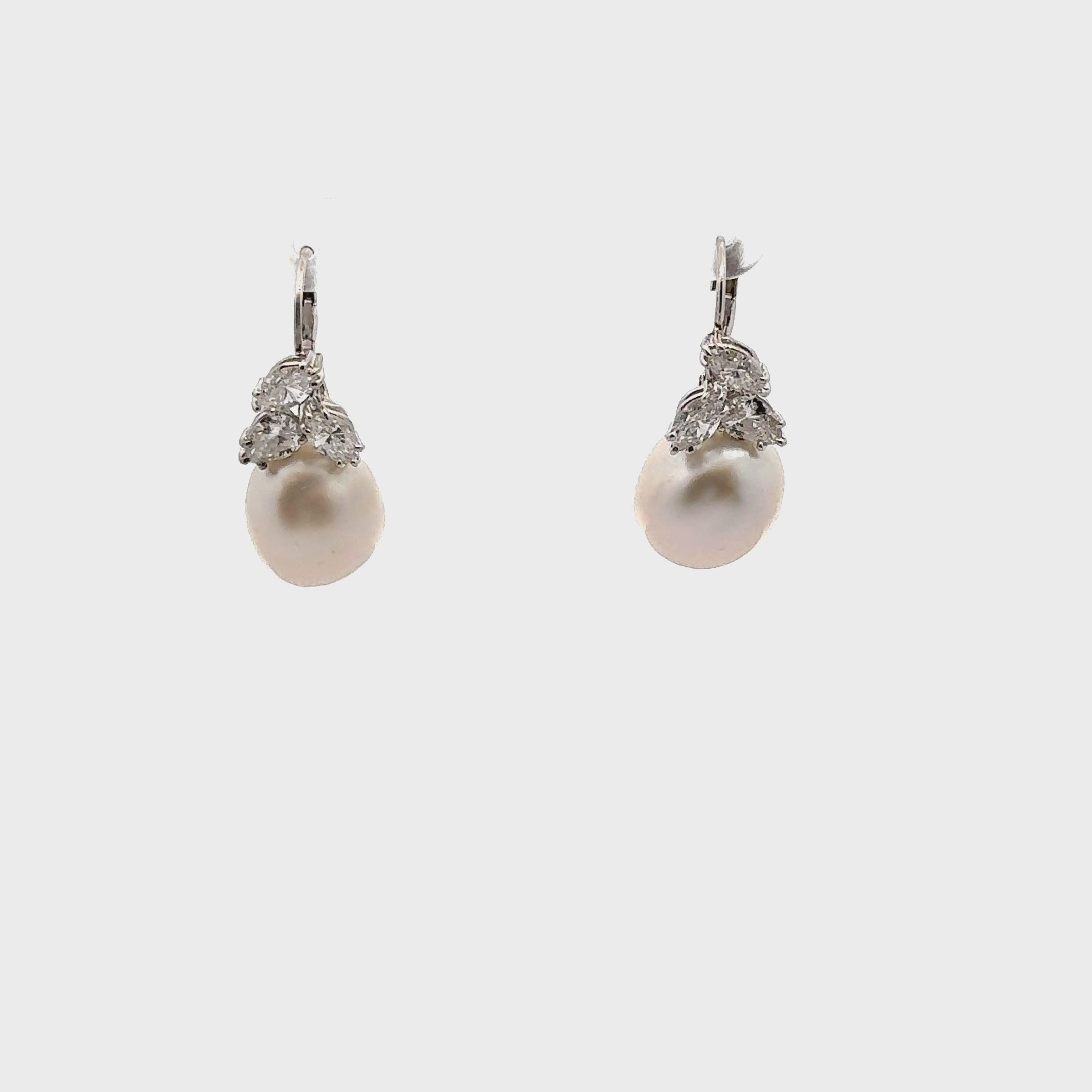 14K White Gold Pearl and Diamond Drop Earrings