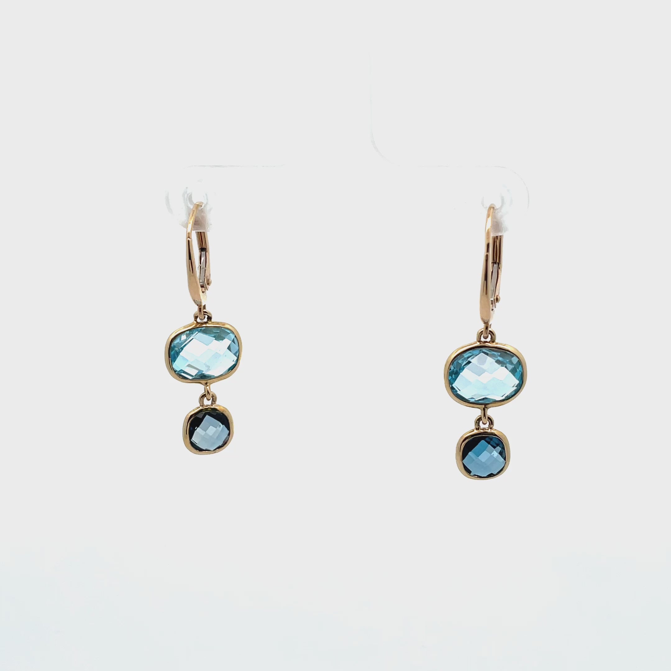 14K Yellow Gold Drop Earrings with Blue Topaz
