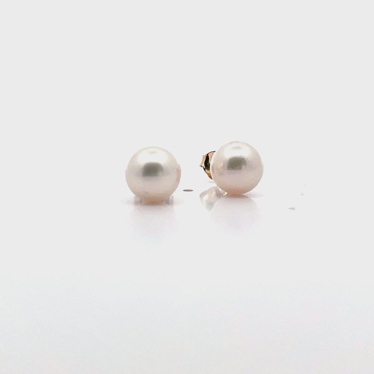 14K Yellow Gold 8.0mm Akoya Pearl Stud Earrings with Pushbacks