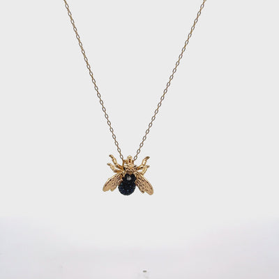 18K Yellow Gold Bee Sliding Pendant Necklace and Removable Brooch with Diamonds & Blue Sapphires