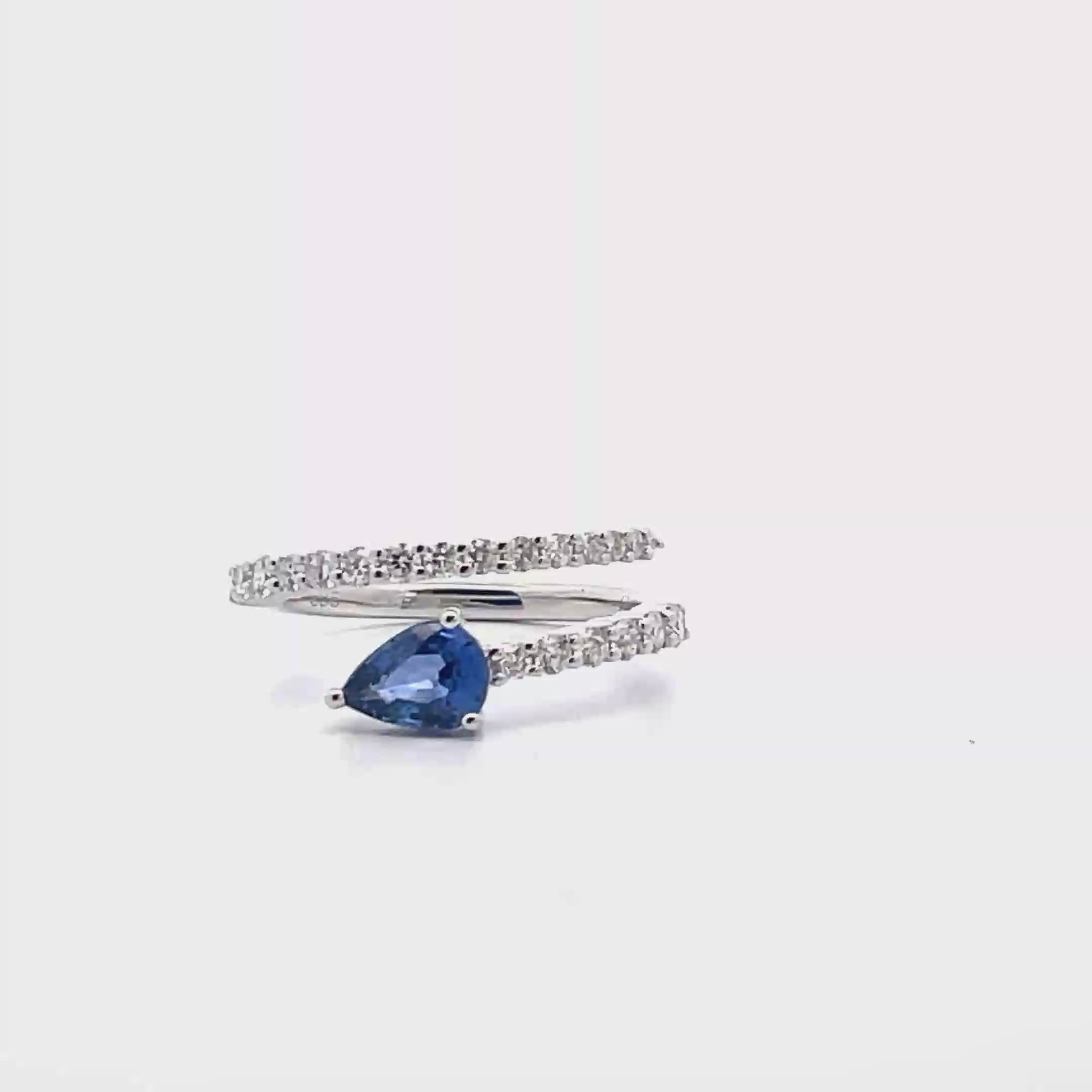 14K White Gold Diamond and Blue Sapphire Bypass Ring