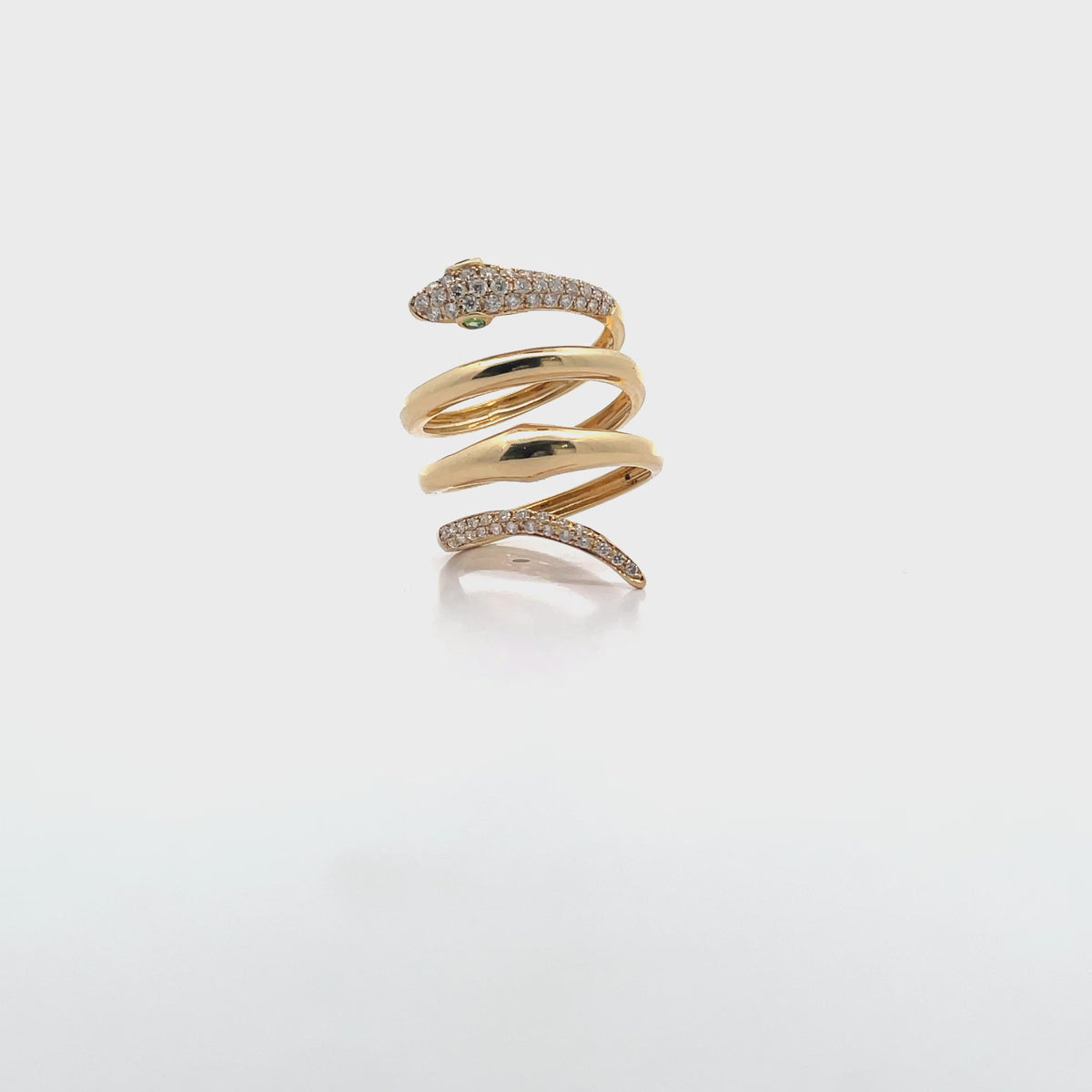 18K Yellow Gold Snake Wrap Ring with Diamonds & Emeralds