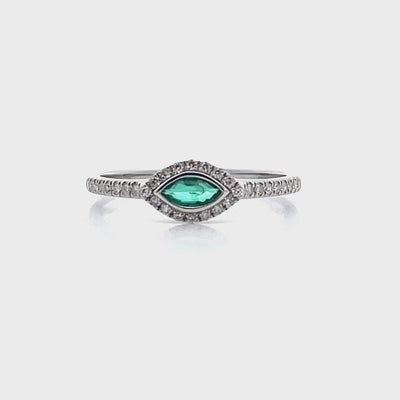 Meira T 1R4615/WE 14K White Gold Marquise Emerald & Diamond Ring