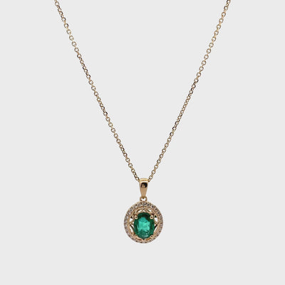 14K Yellow Gold Emerald & Diamond Fancy Pendant Necklace