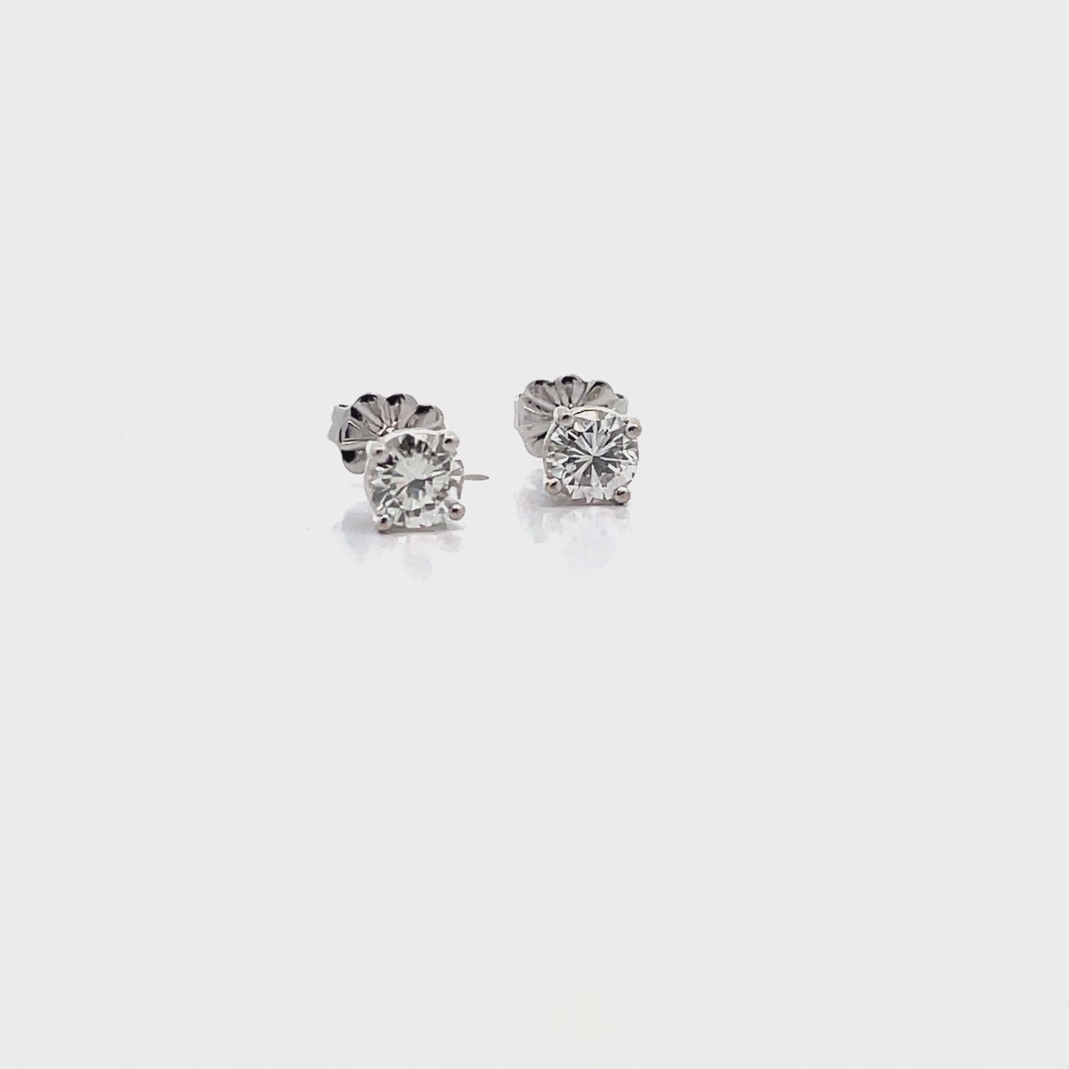 14K White Gold Prong Set Martini Stud Earrings with Approximately 0.90 Carat Round Diamonds