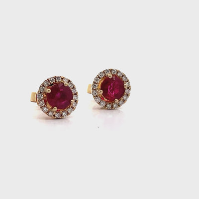 14K Yellow Gold Ruby & Diamond Earrings