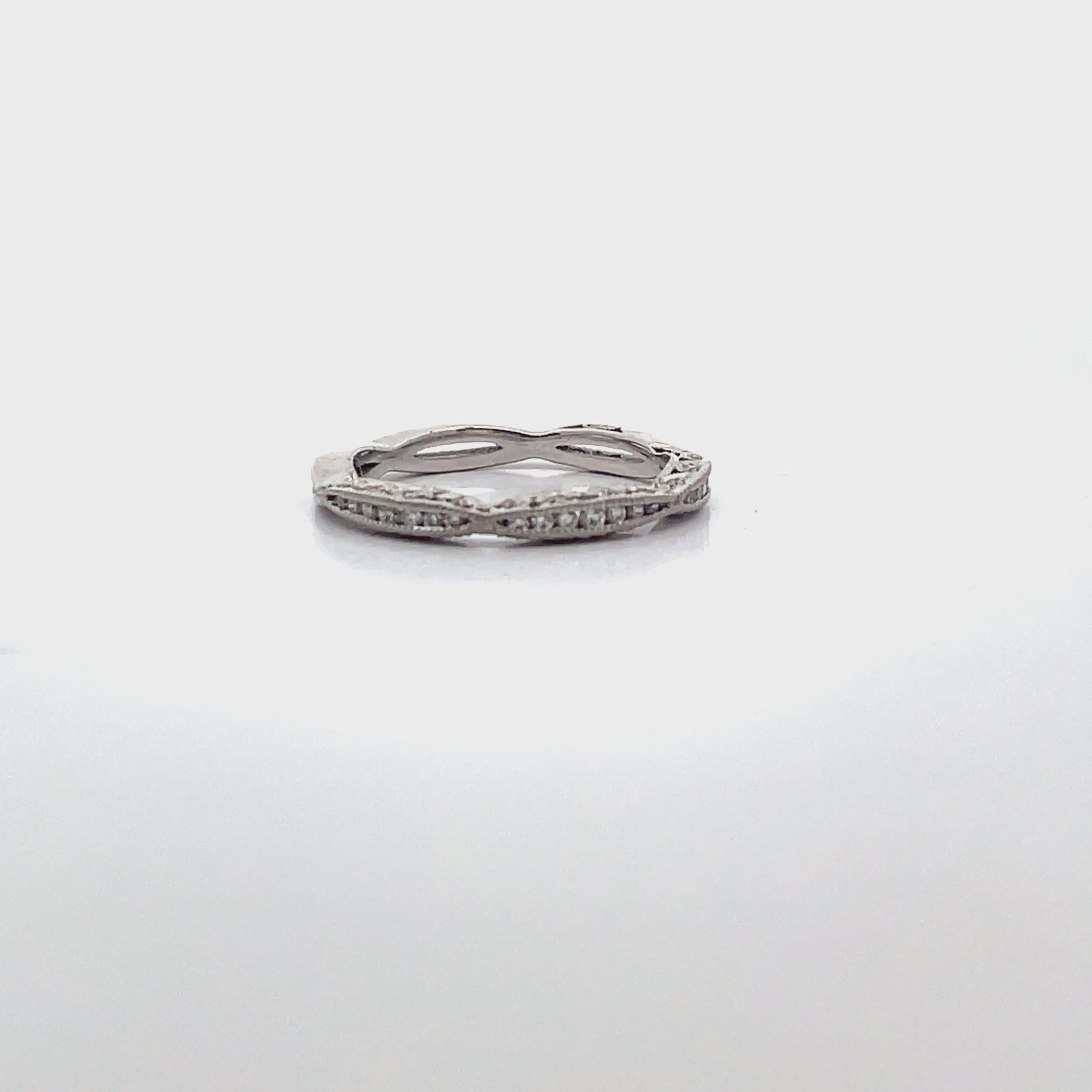 Tacori 2645 18K White Gold Half Way Classic Crescent Wedding Band with Diamonds 0.23 Carats