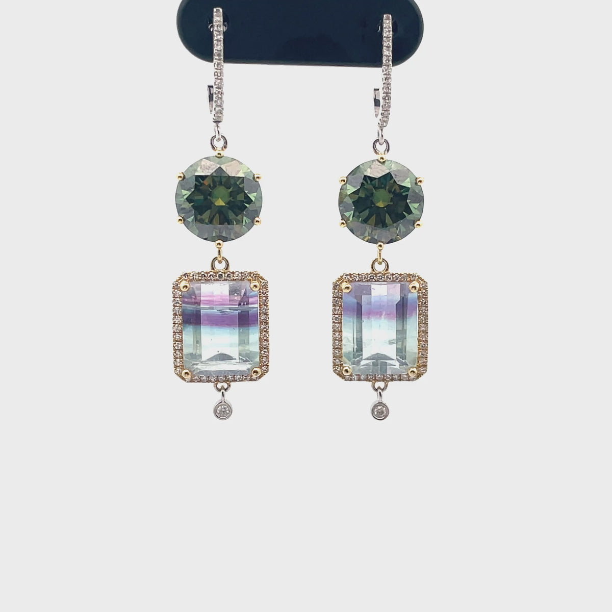 Meira T E10647/YF 14K Yellow Gold Fluorite & Moissanite Dangle Earrings