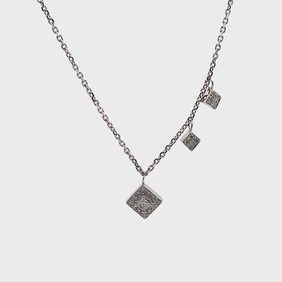 14K White Gold 0.15 Carat Diamond Necklace with 3 Affixed Diamond Shaped Pendants