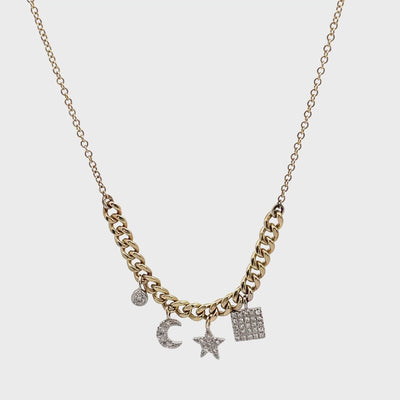 Meira T N16187/TY 14K Gold Star & Moon Charm Necklace