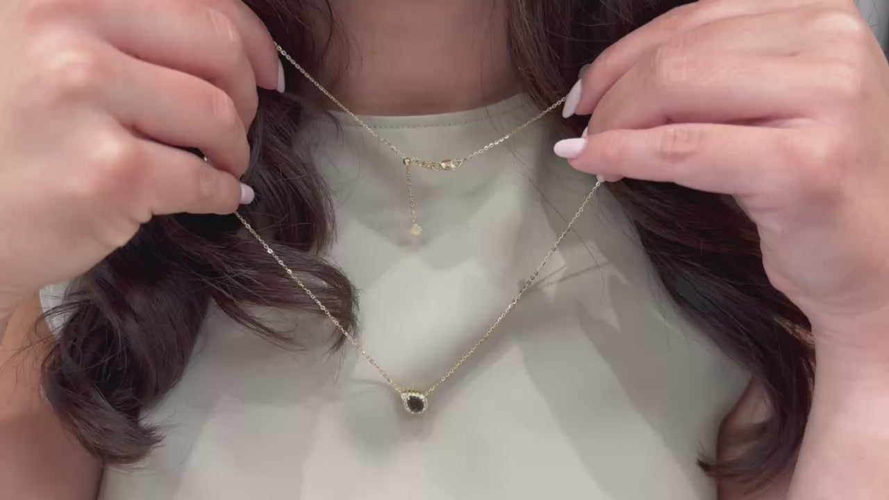 Teardrop Smokey Topaz Diamond Necklace in Yellow Gold with Adjustable Length