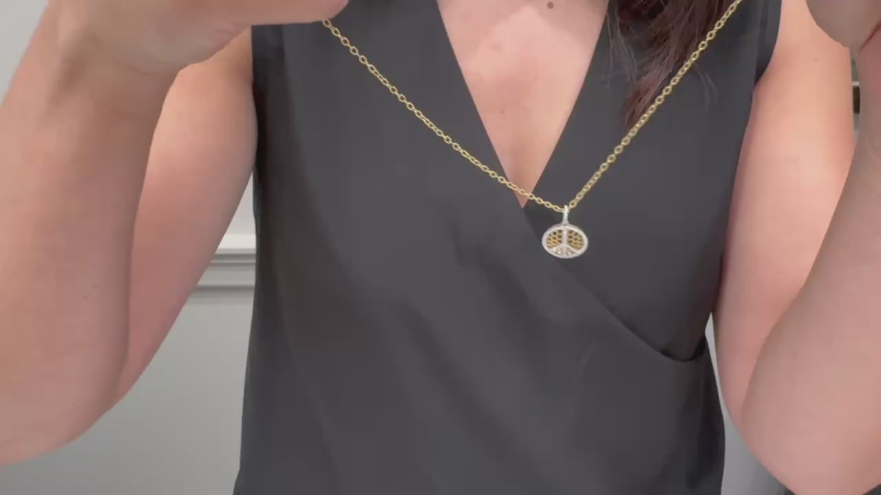 Round Honeycomb Peace Diamond Necklace in 18K Yellow Gold