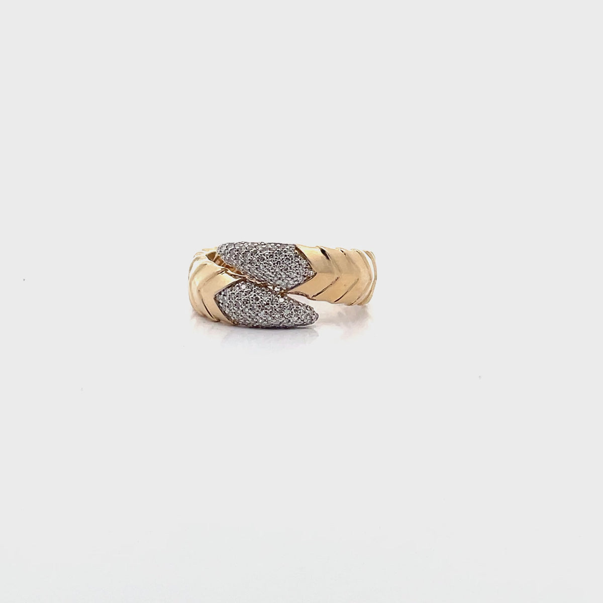 14K Yellow Gold Bypass Ring With Scaled Design, Tapered Ends And Round Diamonds Totaling 0.30 Carats