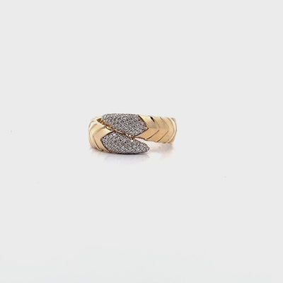 14K Yellow Gold Bypass Ring With Scaled Design, Tapered Ends And Round Diamonds Totaling 0.30 Carats