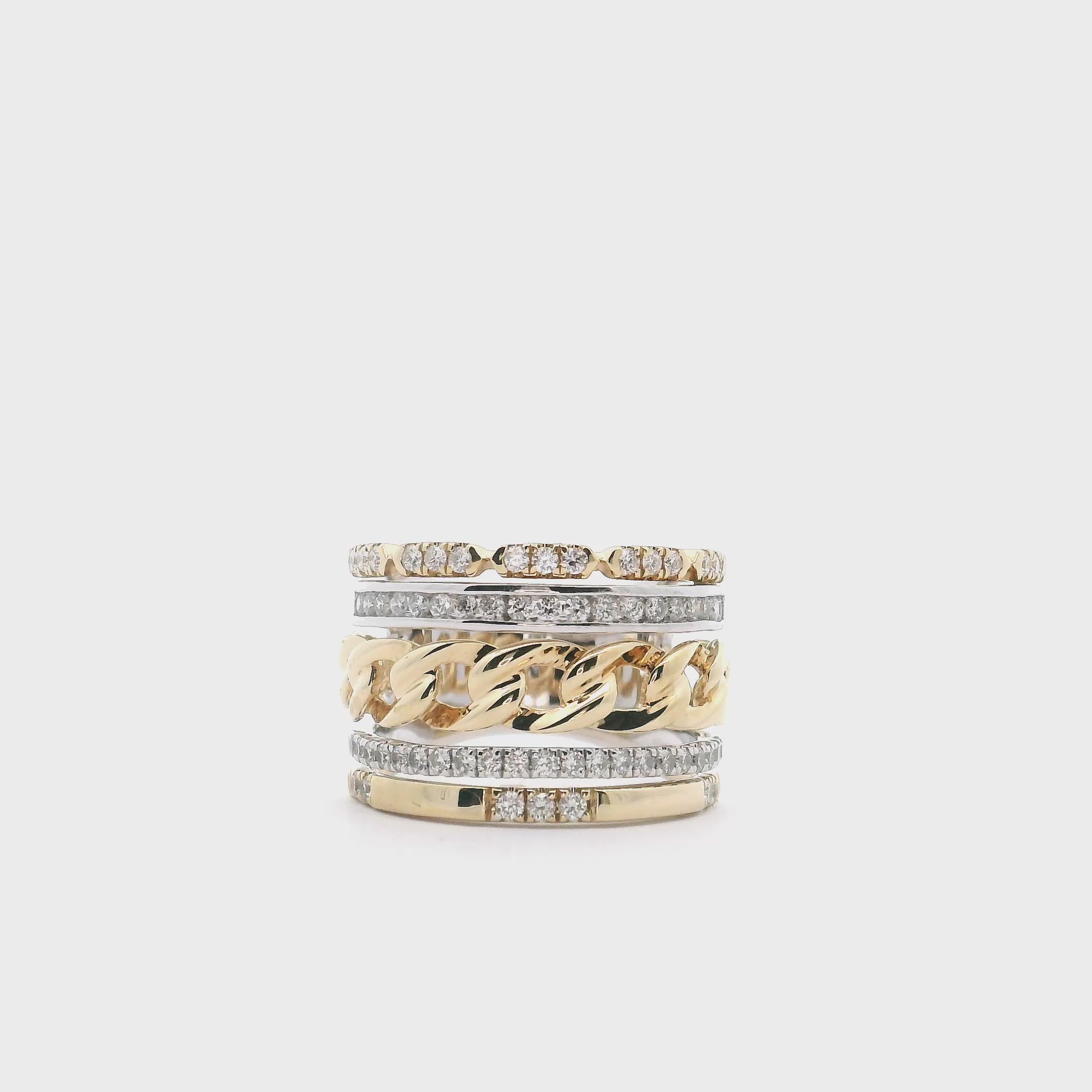14K Two Tone Multi Band Ring with Diamonds