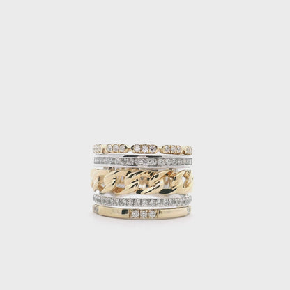 14K Two Tone Multi Band Ring with Diamonds